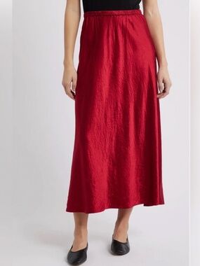 NWT Eileen Fisher Red Midi Slip Skirt Sz M
